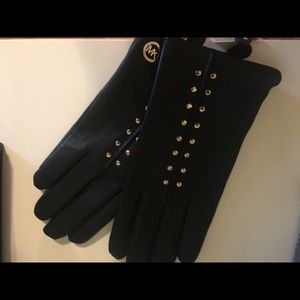 Michael Kors Black leather gold studded gloves